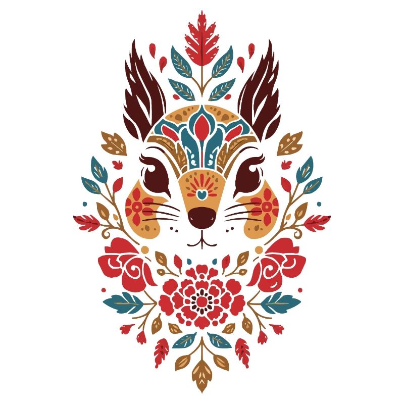 Blumen Eichhörnchen Kopf Folk-Art