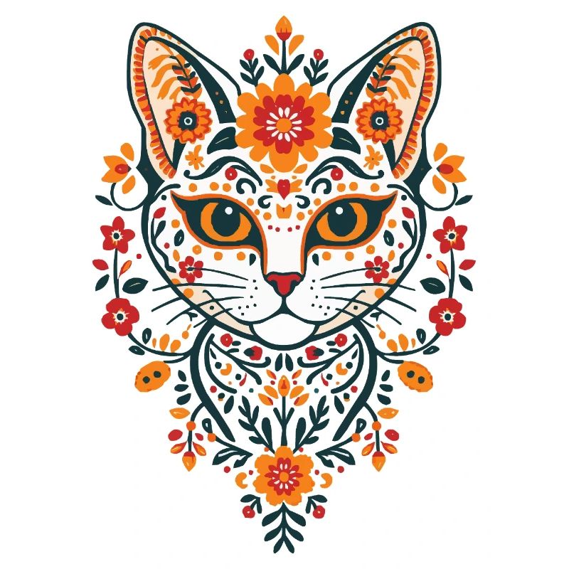 Blumiger Katzenkopf Folkart