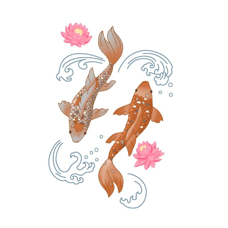 Koi et lotus en eau bleue