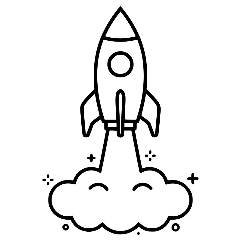 Rocket Clouds Kawaii Outline