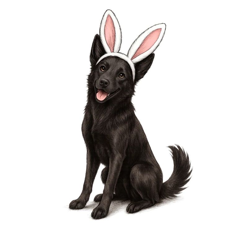 Black dog with rabbit ears