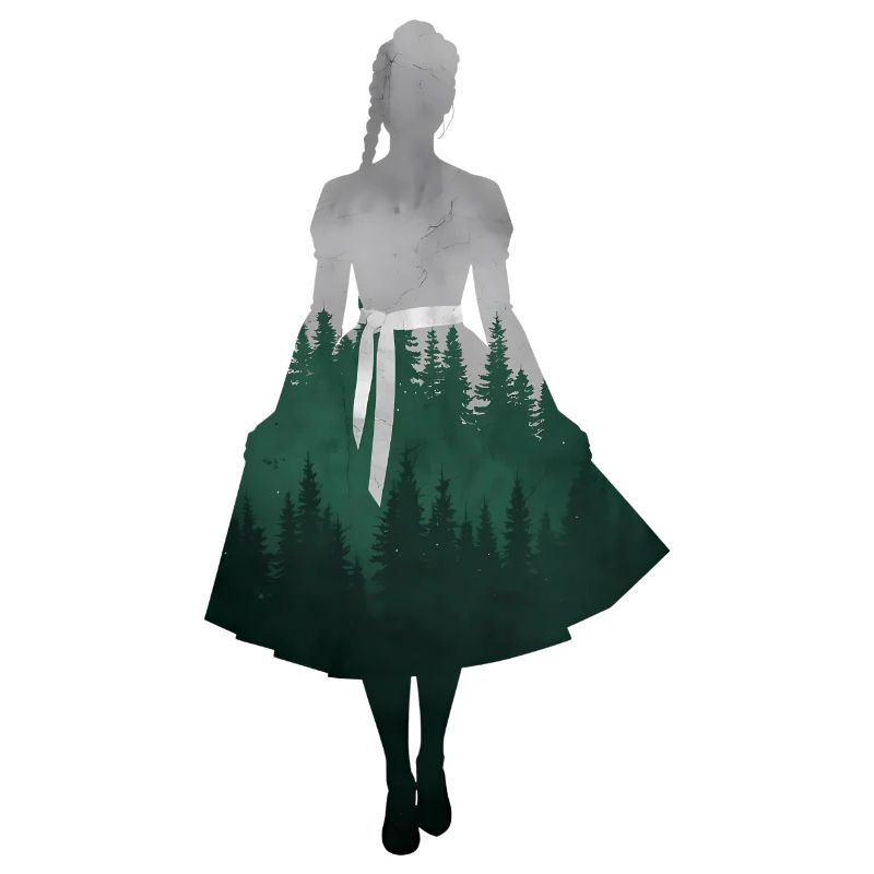Dirndl Silhouette with Forest – Alpine Style Elegant