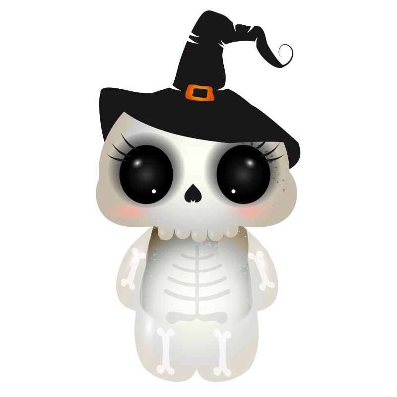 cute skull with black witch hat