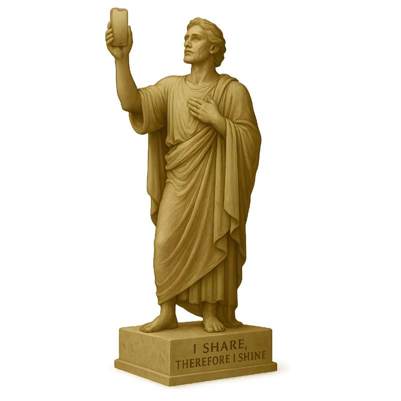 Statue de philosophe antique avec citation