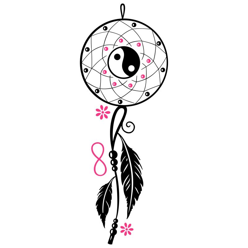 Dreamcatcher with feather, flutes, infinity symbol