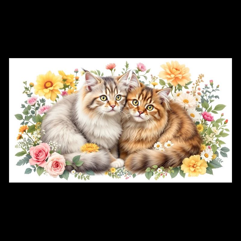 Pastel cats in spring bloom