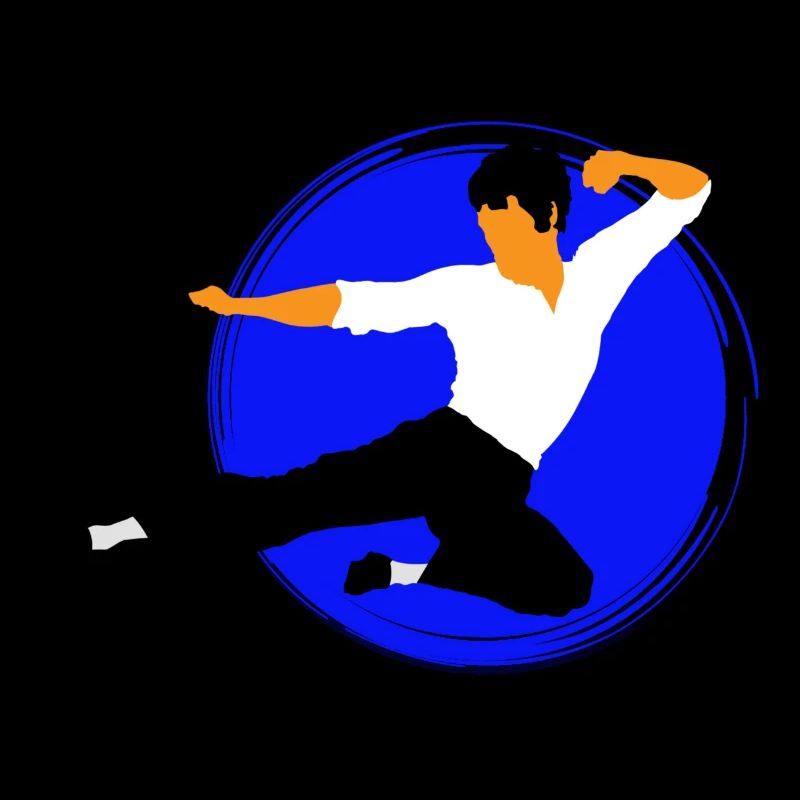 Karate Flying Kick in Blue Circle