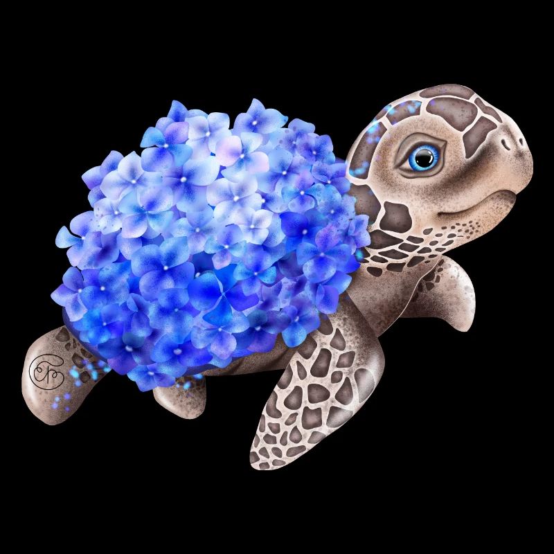 Schildkröte mit Hydrangea Hortensien
