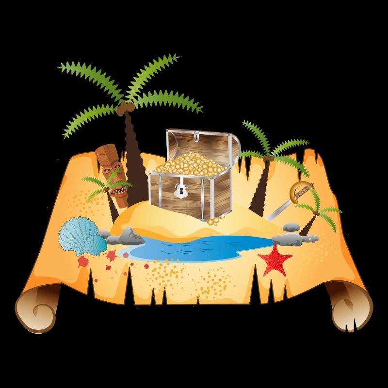 Adventurous treasure map with gold chest