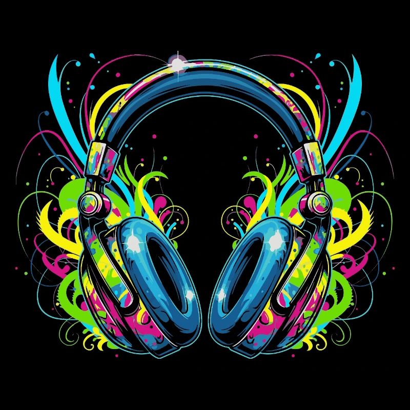Neon-Kopfhörer mit psychedelischen Wirbeln