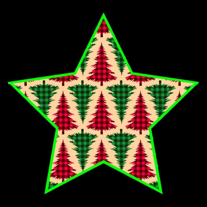 Plaid Tree Star with Neon Outline