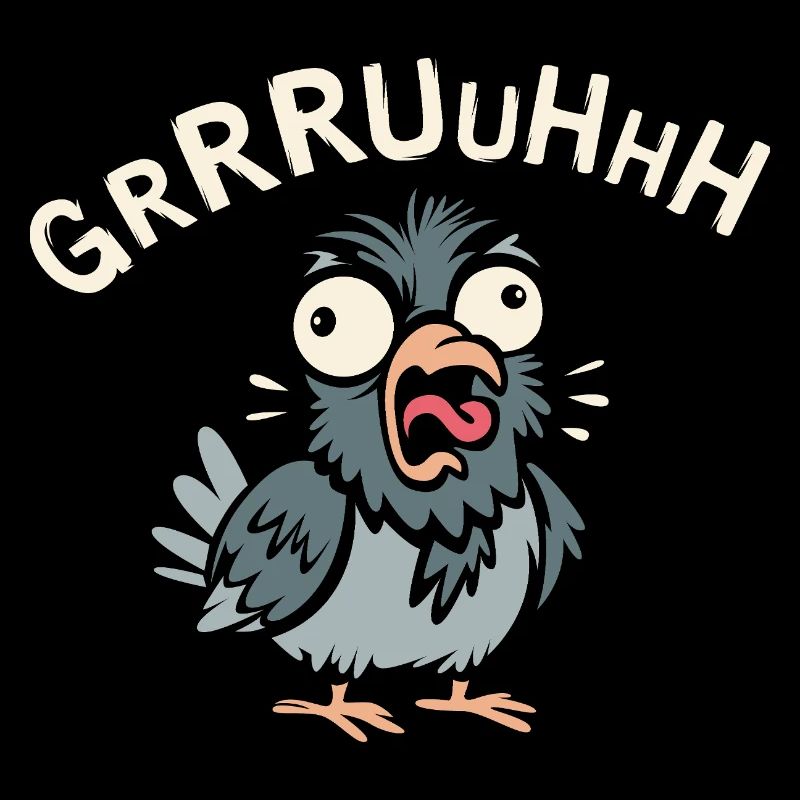 Crazy Pigeon Gruh dans le style de bande dessinée et de logo de dessin animé