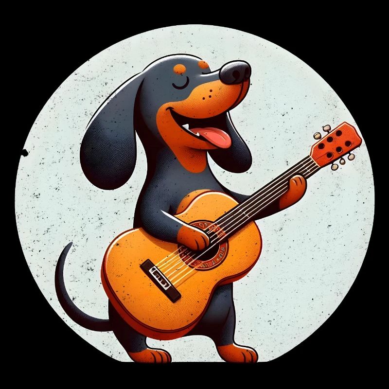 Chien joyeux avec teckel guitare