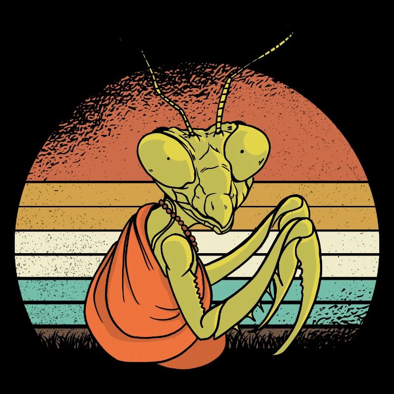 Mantis dans un coucher de soleil rétro