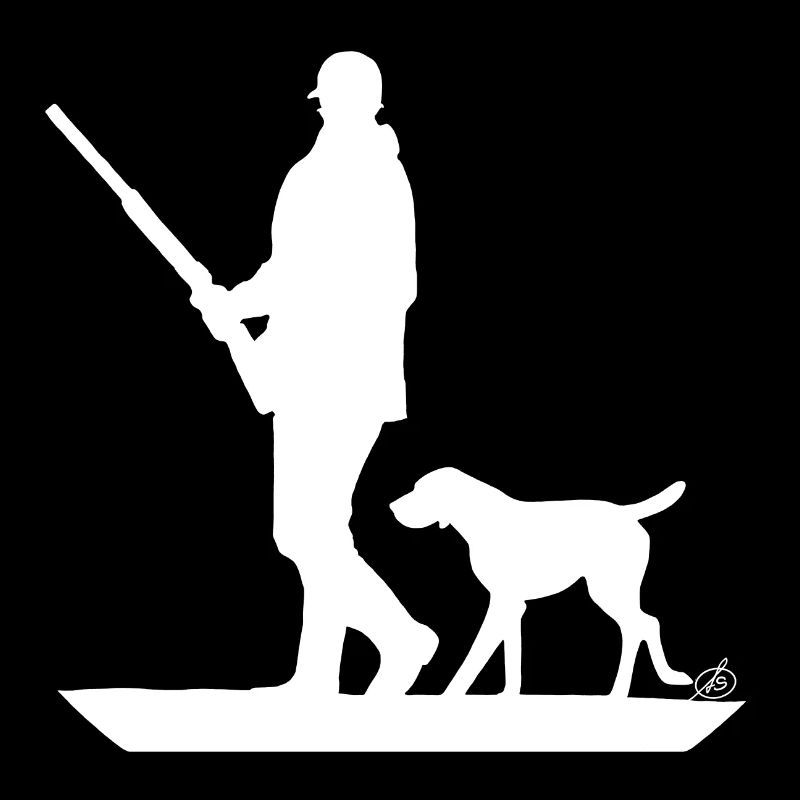 Chasseur avec chien de chasse à l'affût (blanc)