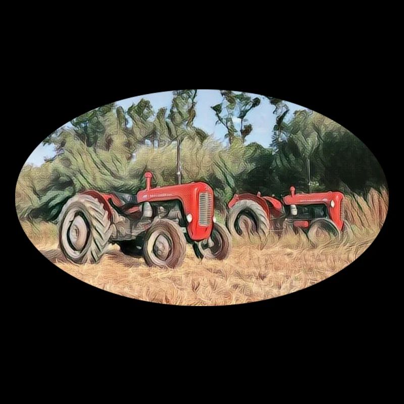 Rote Traktoren im Feld