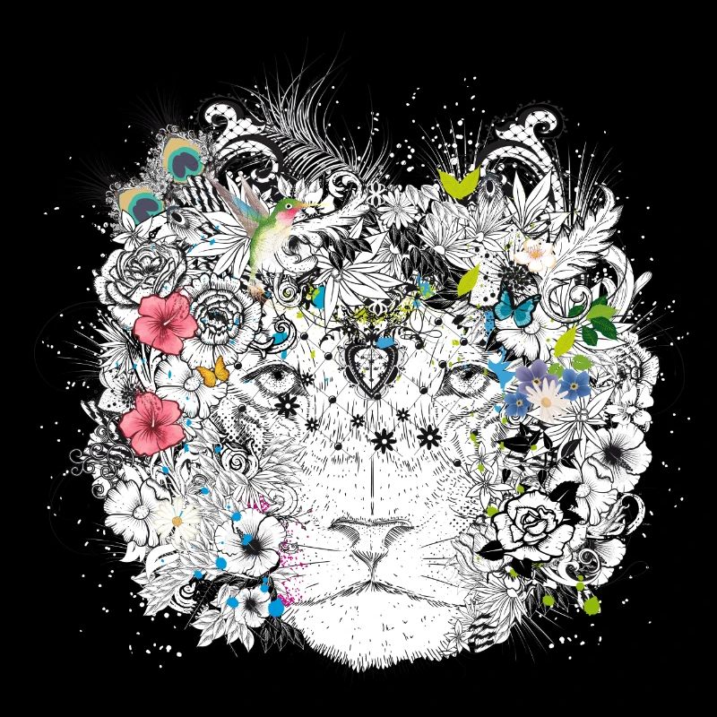 crinière de lion extraordinairement décorée de fleurs