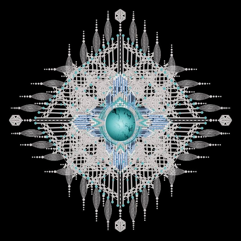 Ornate ethno ornament with bright turquoise