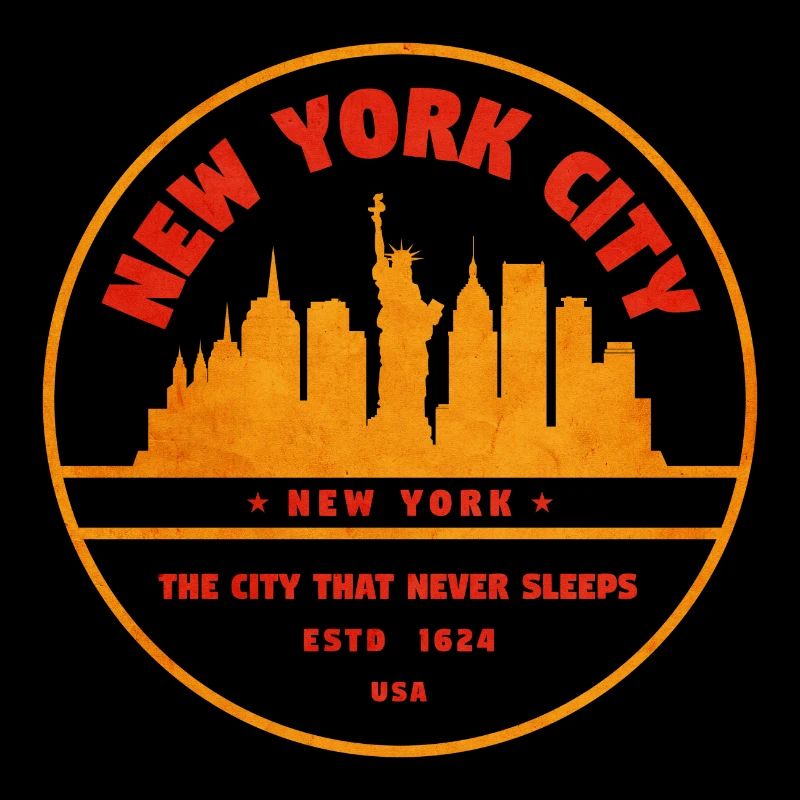 New York Skyline Retro Stamp Design