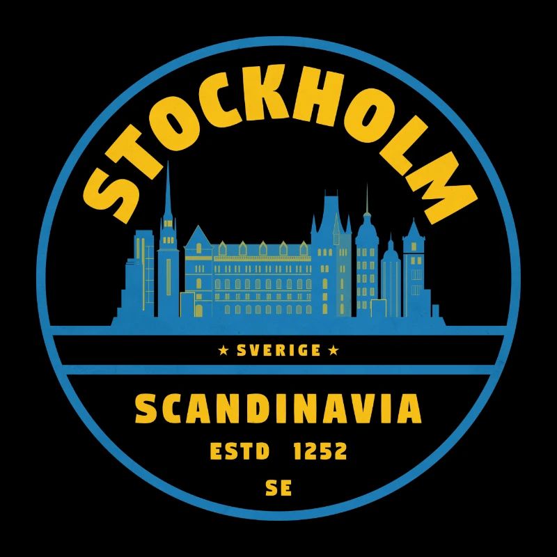 Stockholm Skyline Abzeichen Blau Gelb