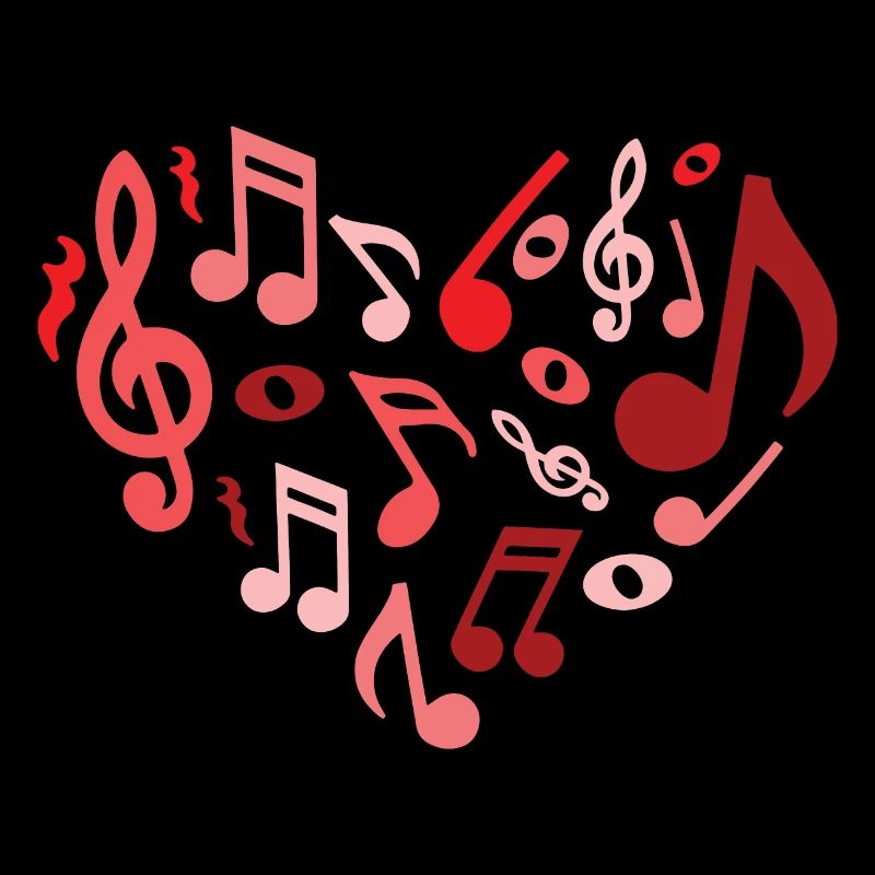 Cœur de notes de musique en rouge et rose
