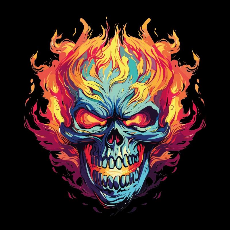 Neon Flames Skull Illustration