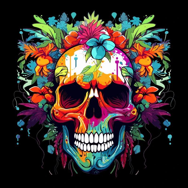 Crâne de tête de fleur colorée
