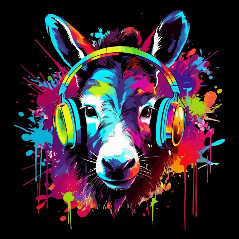 Esel mit Kopfhörer Musik Tiere