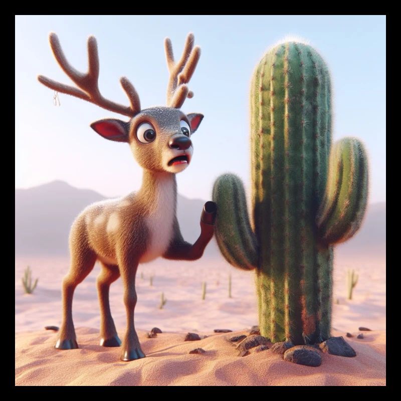 Des rennes à côté d’un cactus dans le désert