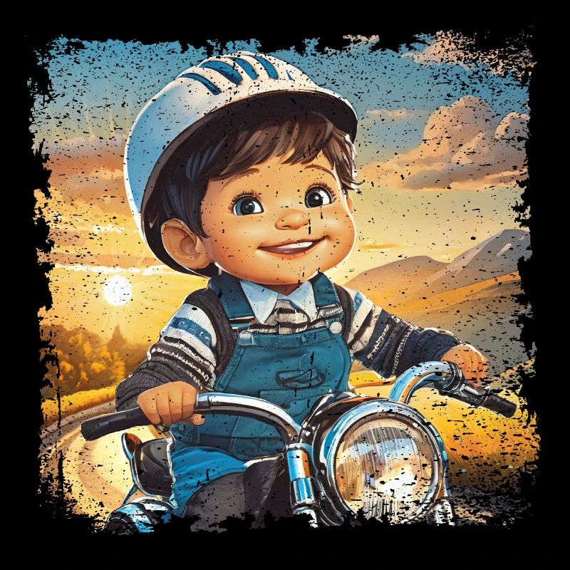 Little boy on old motorcycle