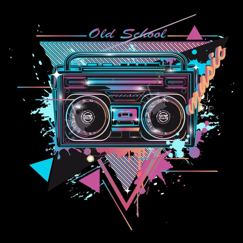 Cassette recorder in 80s neon graffiti look