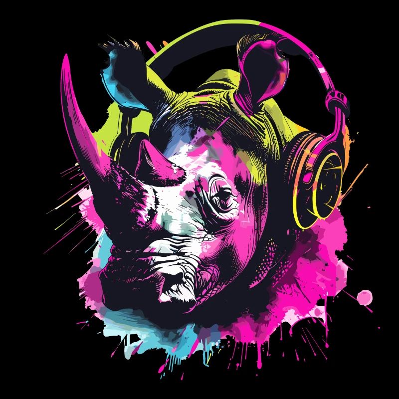 Nashorn Nashörner Nashornkopf mit Kopfhörer