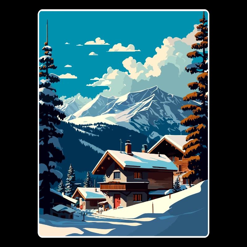 Verbier Ski Skifahren Reise Poster Souvenir Farbe WP