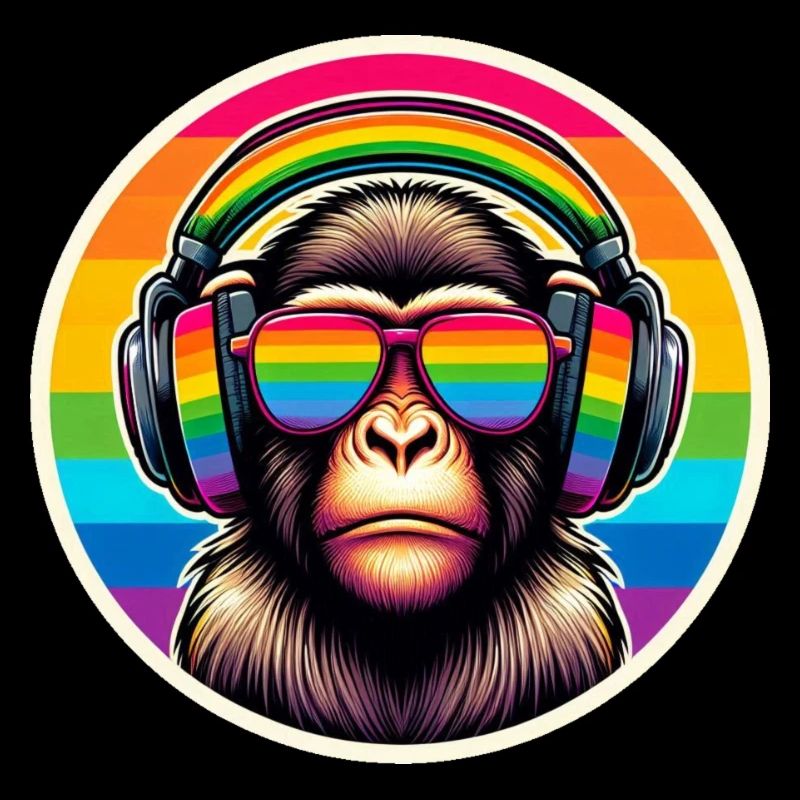 Affe Kopfhörer Brille Regenbogen bunt