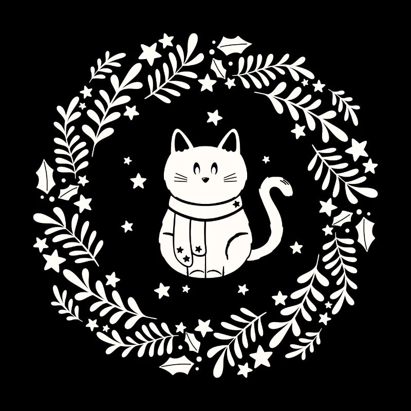 Christmas wreath with cute cat