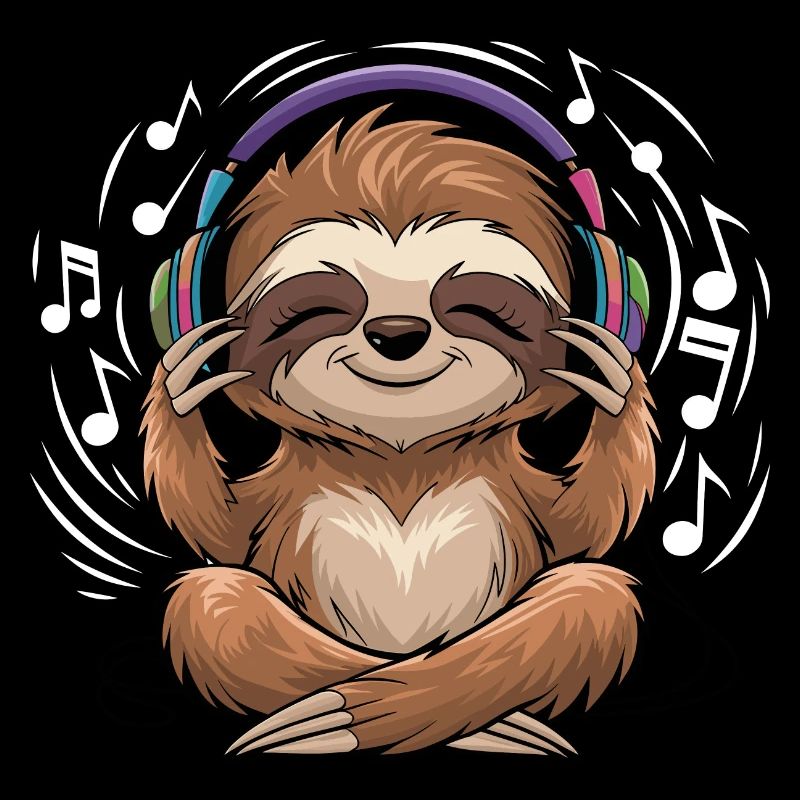 Music sloth with headphones clef