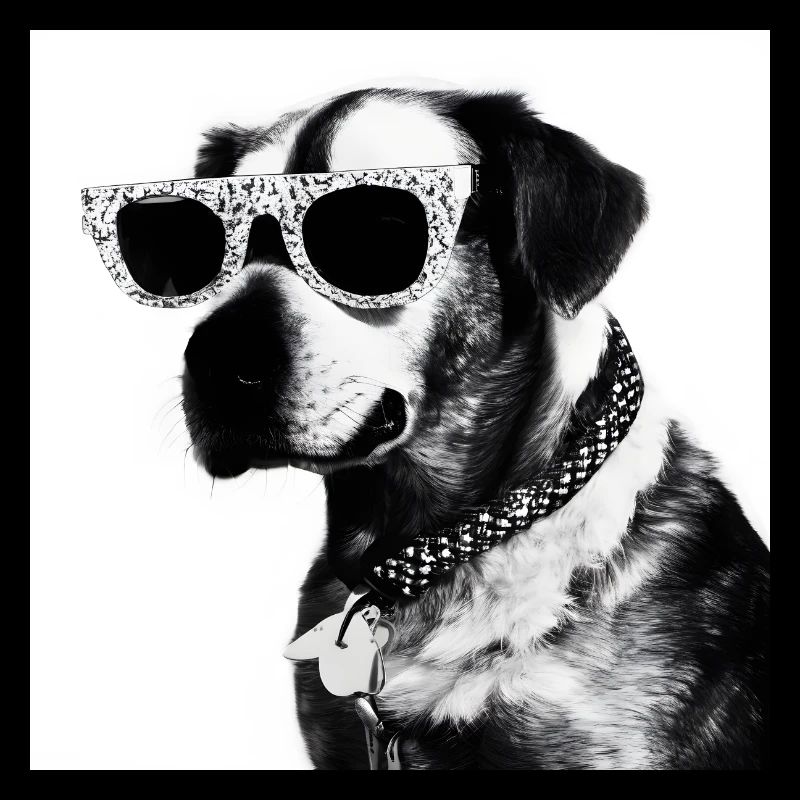 Chien noir et blanc avec des lunettes de soleil