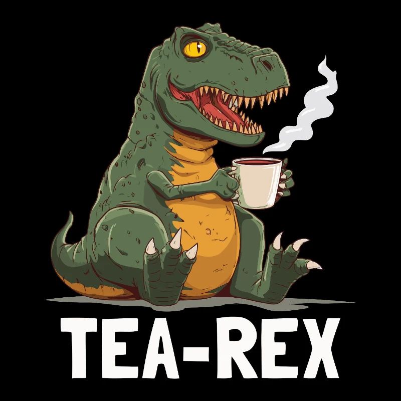 Lustiger T-Rex Dino trinkt Tee