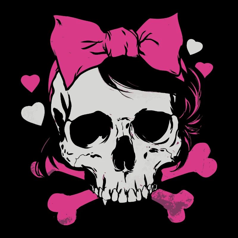 Crâne rose avec tresses et nœuds