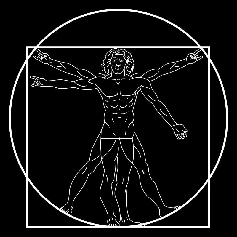 Vitruvianischer Mann baut Steinhandzeichen Metalhead-Geschenk