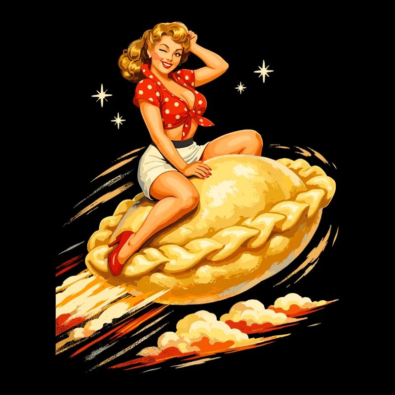 Pelmeni Pin-Up: Flying Dumpling Retro Art