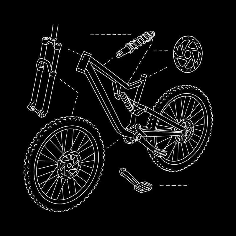 DH-Bike Exploded Drawing: MTB Technique Sketch