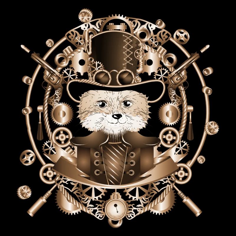 Steampunk fox with cylinder hat in the frame