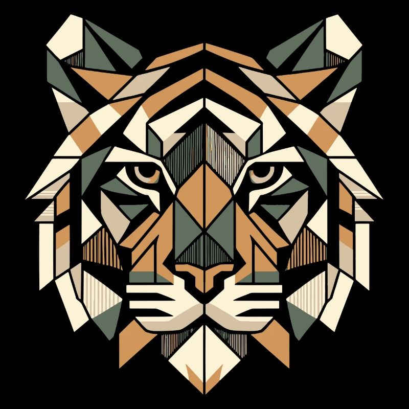 Colorful, Geometric Tiger Head - Polygons Motif
