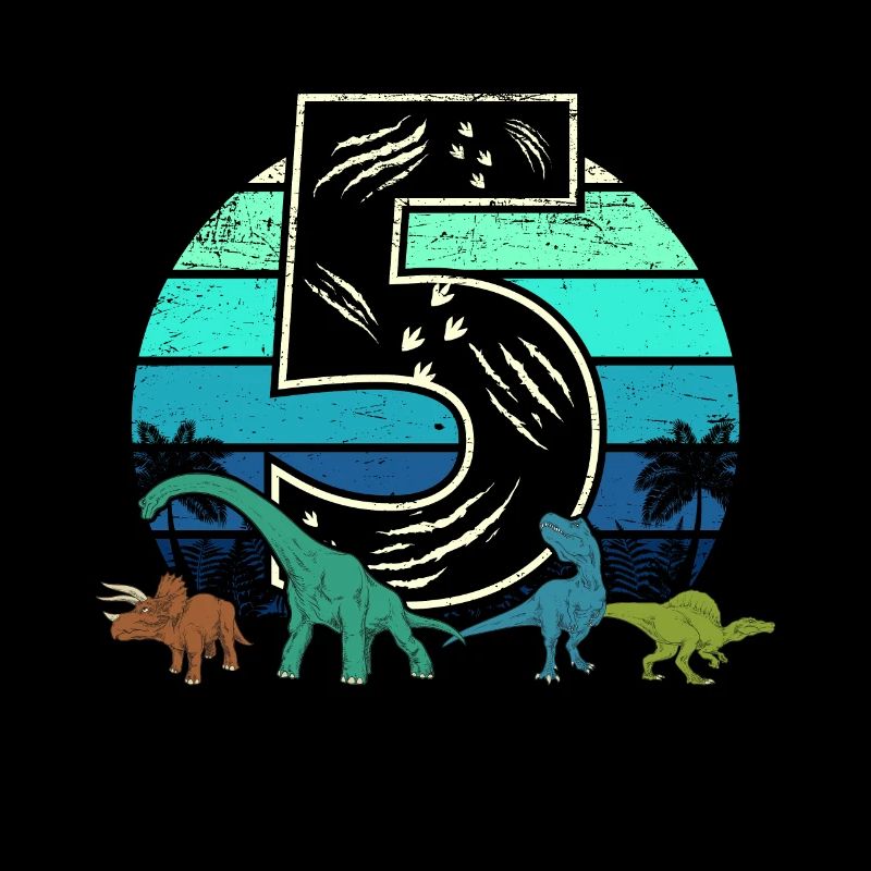 Dinosaurier 5 Jahre Geschenk 5. Geburtstag Retro