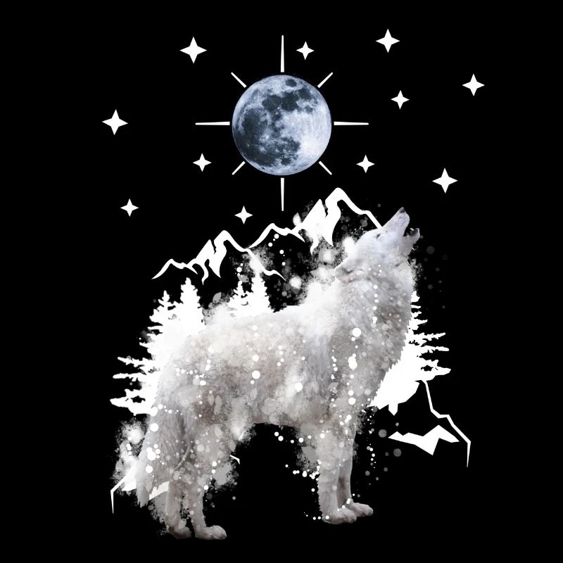 howling wolf silhouette with moon