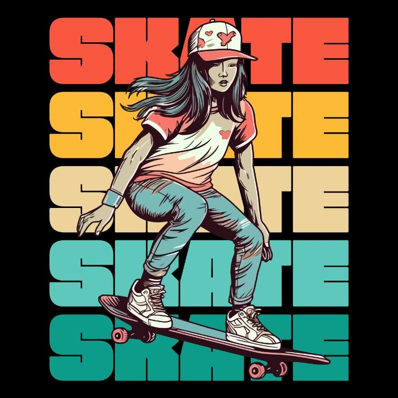 Skateboarding Cool Skater Mädchen Bunt