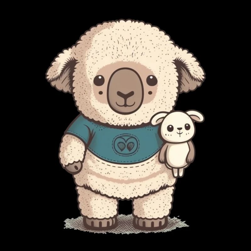 Verschlafenes Schaf mit Kuscheltier