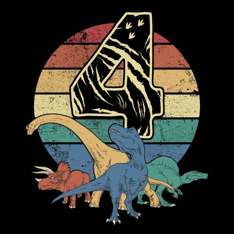 Dinosaur 4 Year Old Gift 4th Birthday Retro