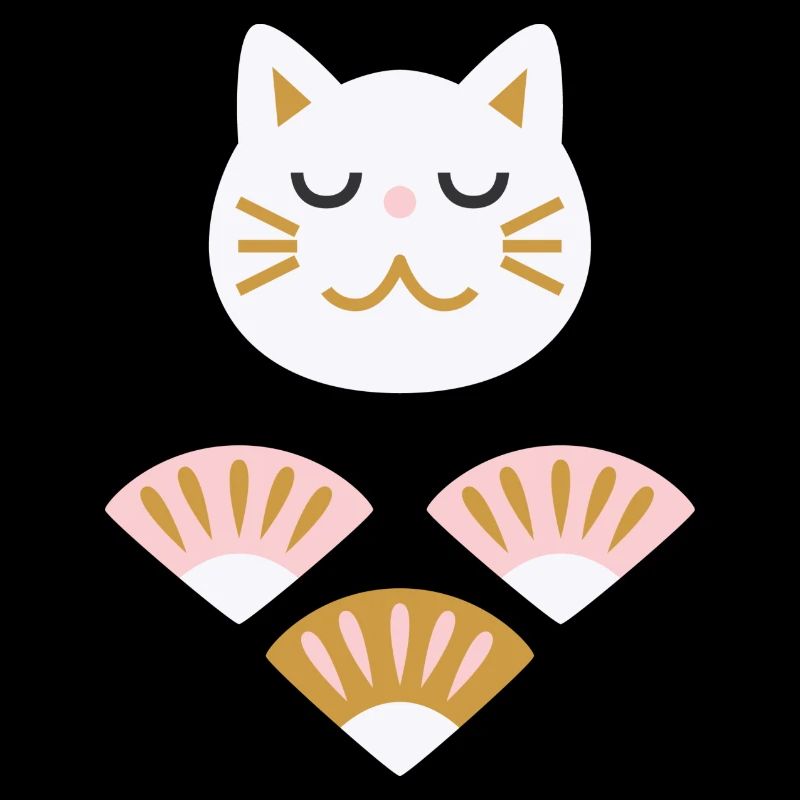 Japanische Katze mit Fächern L weiß